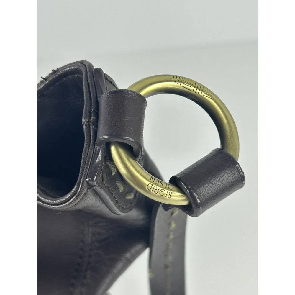 Sigrid Olsen Brown Leather Large Hobo Bag Crecent Shoulder Purse Tassel VTG Y2k
